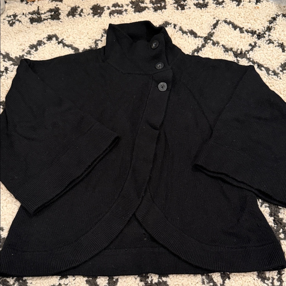 Calvin Klein Black Button-Front Mock Neck Cardigan Jacket